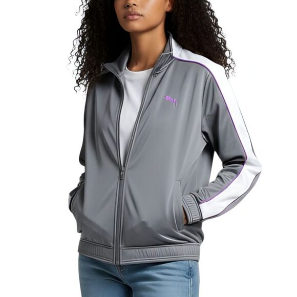 VTG 90s Y2K Puma Track Jacket Windbreaker Full Zip Gray White Purple 62200 Sz M - Picture 1 of 13